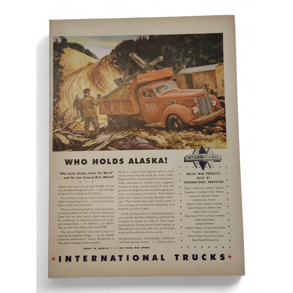 1943 International Harvester Print Ad Truck Alaska Highway Rugged Road 1940s
